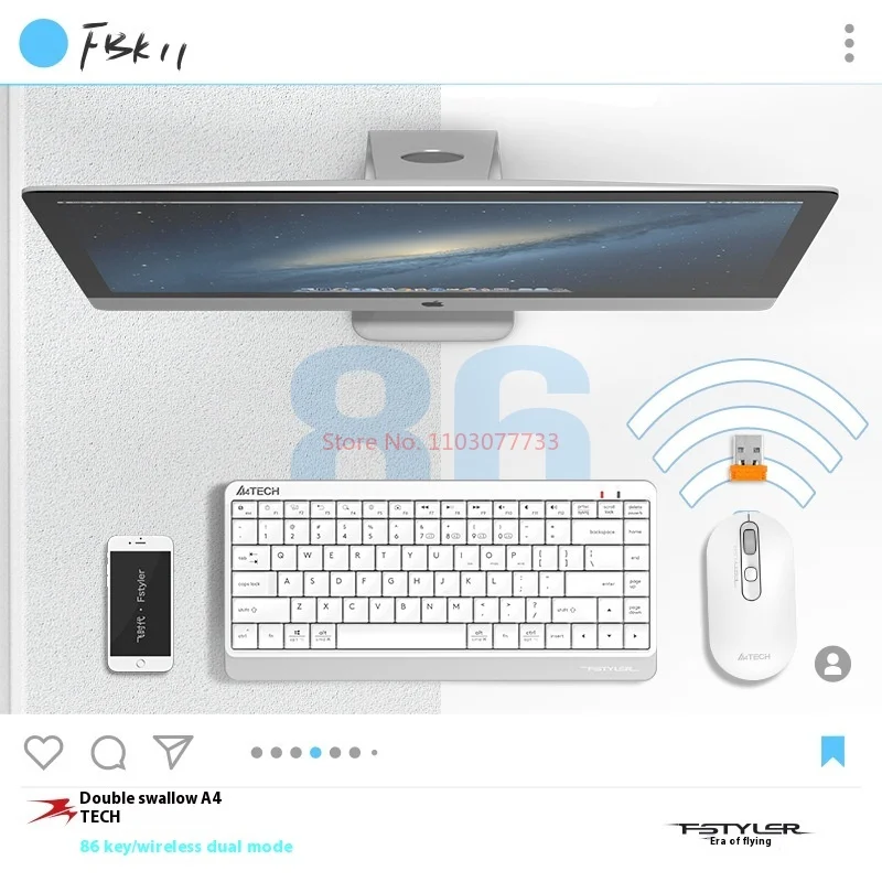 Keyboard Bluetooth nirkabel A4tech Fbk11, Keyboard Bluetooth portabel untuk Tablet, Laptop, perangkat Multi Mode