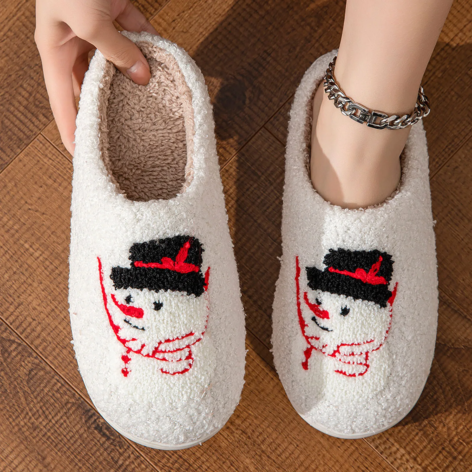 

Christmas Snowman Couple Slippers Winter Plush Fashion Women Slippers Warm Slipper Fashion Cozy Shoes Bedroom Home Cotton Shoes