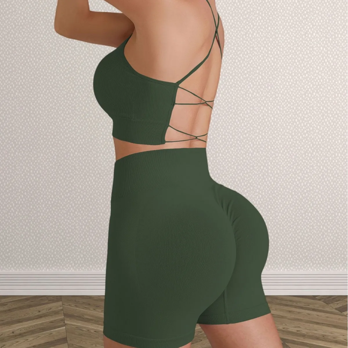 

Европейский и американский бесшовный однотонный спортивный бюстгальтер с перекрещенной спинкой, шорты, костюм для йоги, женский комплект из двух предметов для фитнеса