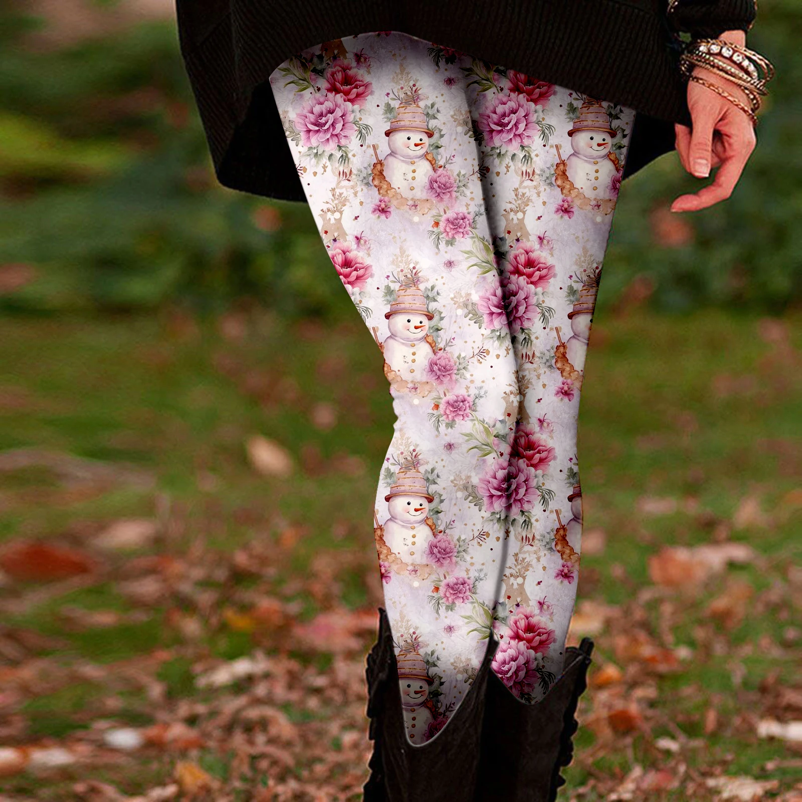 Leggings da donna con stampa di alci natalizi taglie forti: grafica natalizia e renne, vestibilità elastica, lavabili in lavatrice, casual per tutte le stagioni