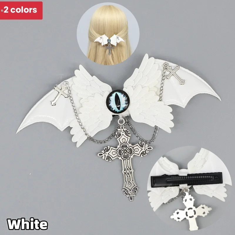 2024 New Arrival White Black Angel Devil Hair Clip Eyes Sub-culture Gothic Dark Headgear Halloween Girls Side Clip