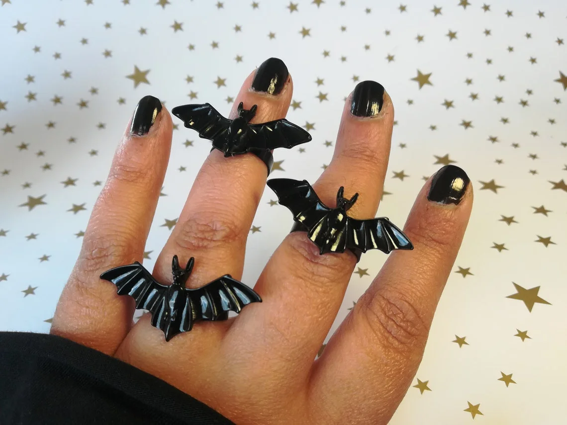 Black Bat Ring Black Gothic Ring Bat Jewelry Halloween Vampire Ring Witchy Alternative Goth Gothic Style Adjustable Ring Punk