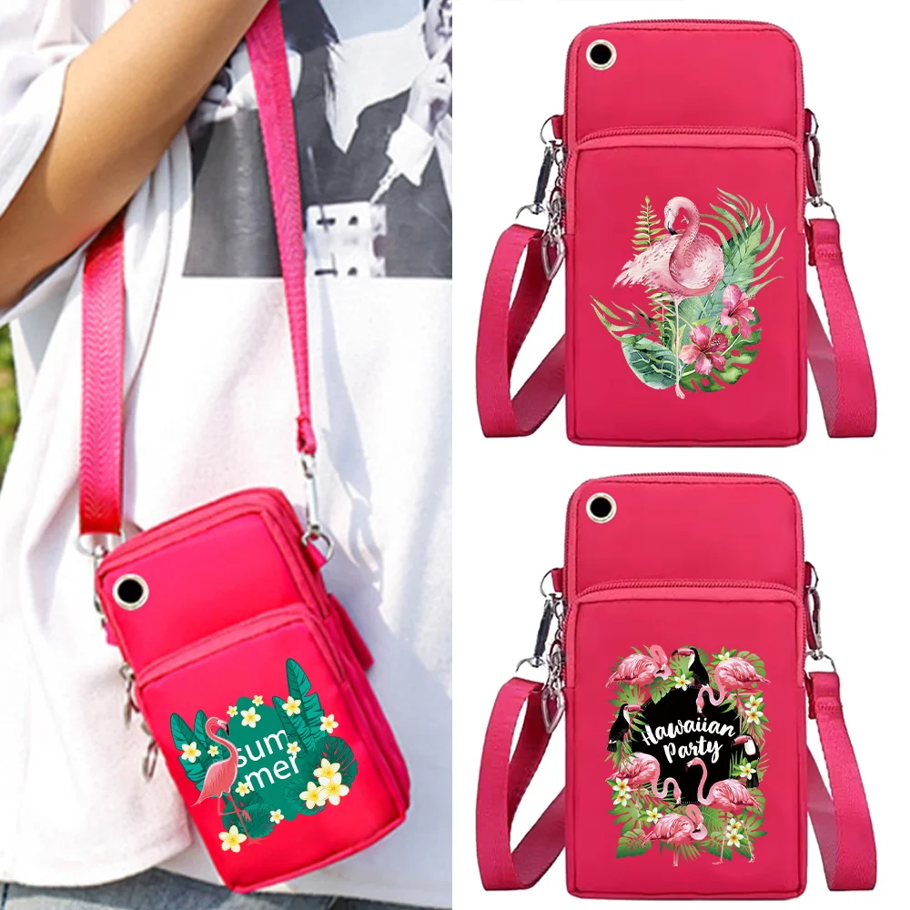 Mobile Phone Bag Wallets Card Holder Messenger Bags Flamingo Print Wrist Pack for Apple/Huawei/Xiaomi Cell Phone Storage Packet