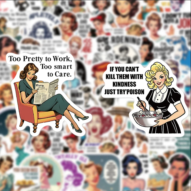 50 Pieces of Vintage Female Quotes Graffiti Stickers, Suitable for Diaries, Laptops, Car Bumpers, Skateboards, Water Bottles, Computer and Phone Decorations, Etc