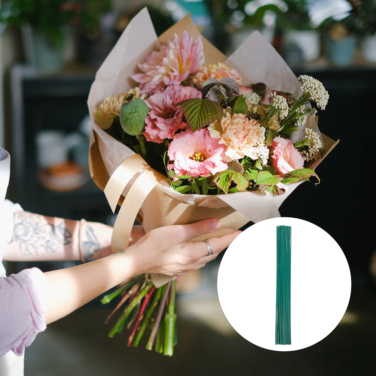 

50pcs Green Floral Stem Wire 40cm Artificial Flowers Craft DIY Decoration Flexible Durable Safe UseFlowers Wire