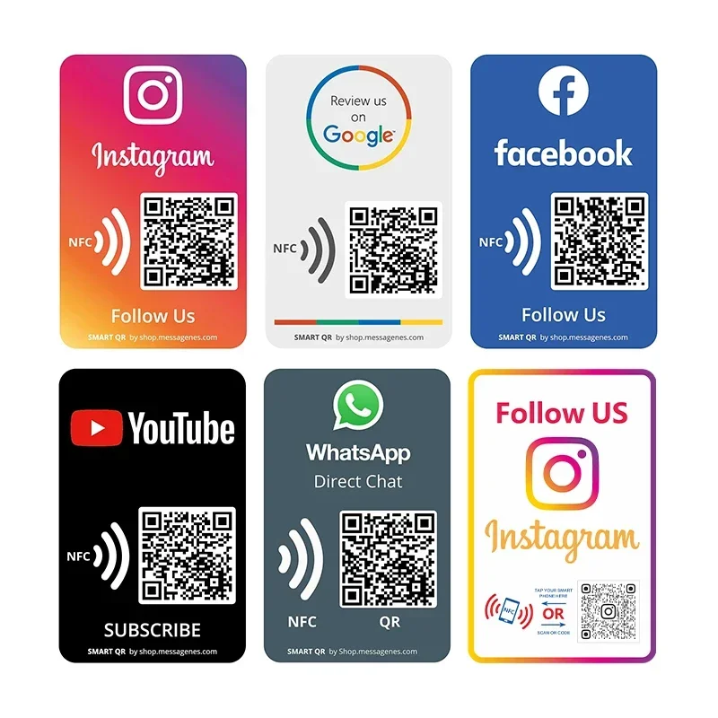 Social Business Media Sign, NFC Signage Tap, Siga-nos no Instagram, QR Code Sign, Google Review, Cartão do Facebook para Loja Loja