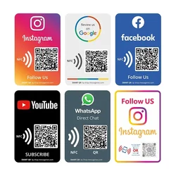 소셜 비즈니스 미디어 사인 NFC 간판 탭, 인스타그램 QR 코드 사인, 구글 검토, 상점 상점용 페이스북 카드