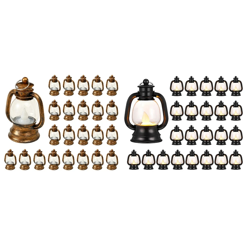 Mini lanterne à bougie électronique dorée, lampe à huile LED sans flamme, décoration d'intérieur de Noël, 24 pièces