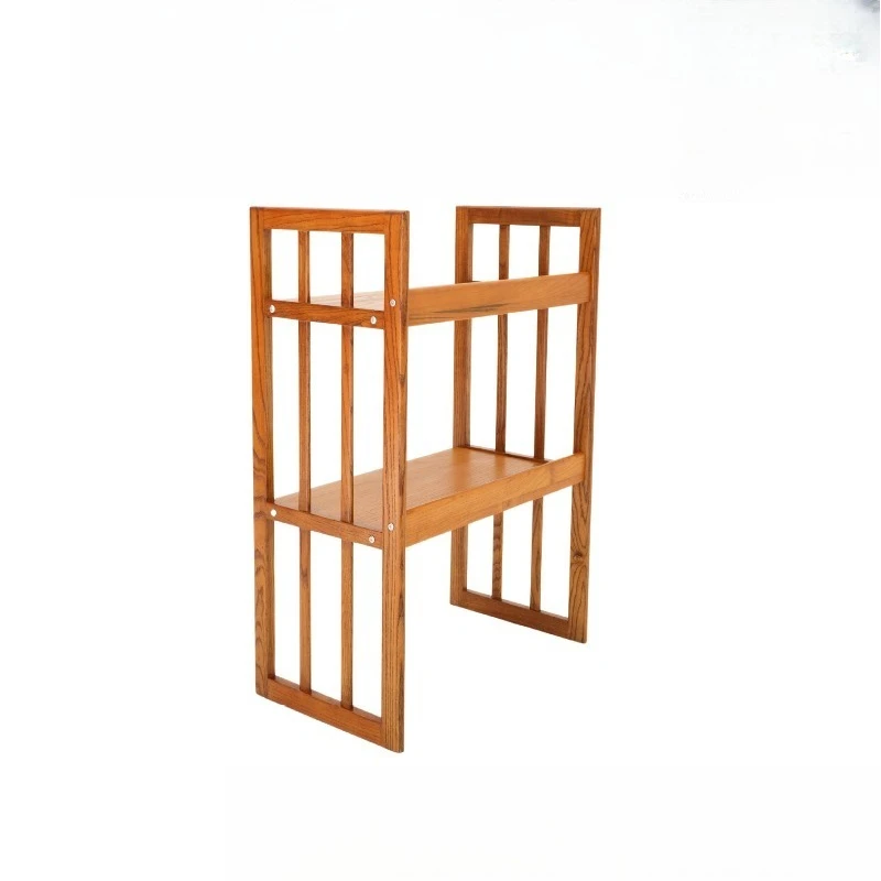 

Solid wood double-layer storage rack, retro shelf, modern simple open display shelf, home bookshelf