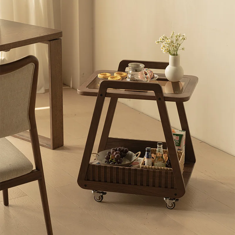 

Solid wood sofa side table removable coffee table high-end black walnut living room trolley light luxury