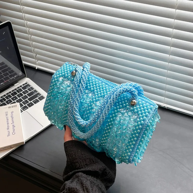 

2026 New Fashionable Transparent Acrylic Beaded Single-shoulder Bag Handmade Beaded Crochet Bag Summer Seaside Travel Beach Bag