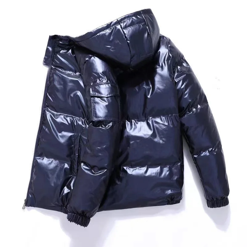 Winter Shiny Hooded Puffer Jacket Men's Korean Short Thick Casual Outerwear view 3