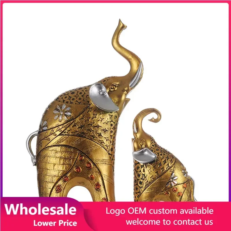 

European Luxury Elephant Statues Decor Resin Crafts Animal Ornaments Creative Home Decoration Auspicious Wedding Gift