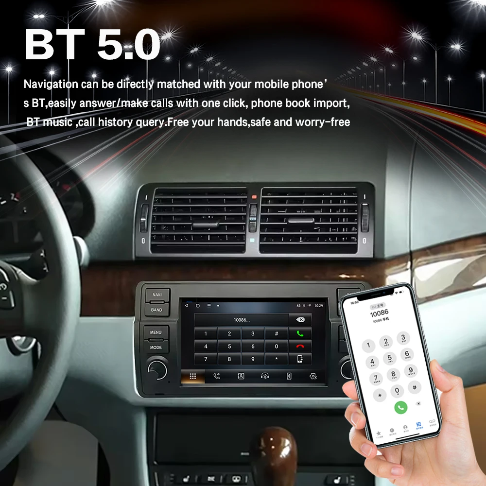 LELV-Autoradio Android 13, 7 Pouces, 2 Din, Carplay, GPS, Wifi, 4G, pour Voiture BMW E46