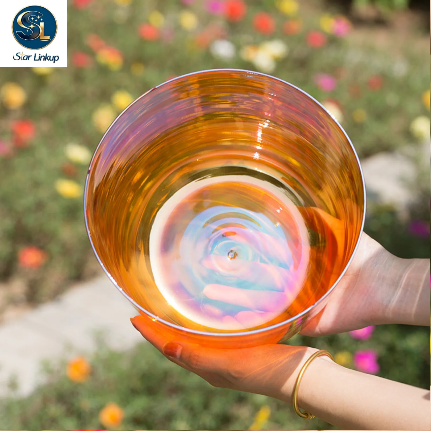 STAR LINKUP 432Hz Orange Quartz Crystal Singing Bowl with Free Mallet for Sound Bath Meditation Chakra Healing