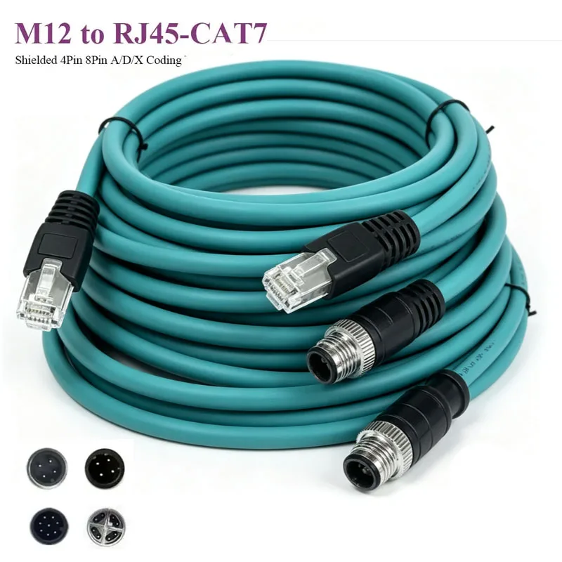 Waterproof M12 8Pin X Code to RJ45 Ethernet Connector Line 4Pin A/D/X-type Connection Coding Cable Cat7 10GB Male to Female Wire