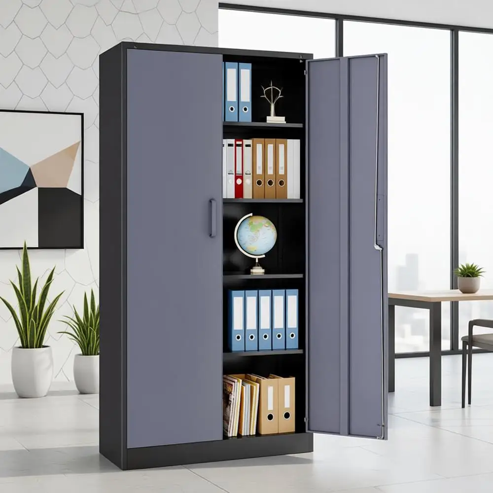 

Металлический шкафчик с регулируемой полкой и замком, решение для хранения в гараже и домашнем офисе