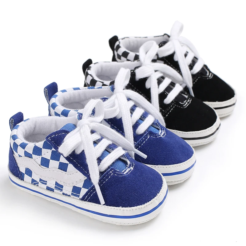 

Classic Fashionable Baby Canvas Shoes Black White Checkerboard Pattern Soft Cotton Sole Comfortable Infant Footwear