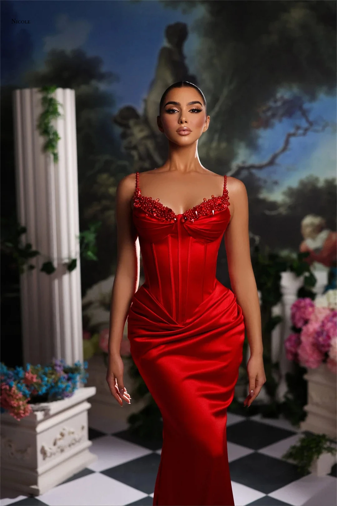 Nicole Maßgeschneiderte Robes De Cocktailkleider Luxus-Abschlussballkleider 2025, Kerze, Satinstoff, Fischschwanzrock, Partykleid für Hochzeit