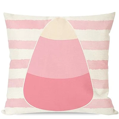 Pink Halloween pillowcase Home décor, black cat pumpkin witch hat candy stripe dot autumn decorative pillowcase cushion cover