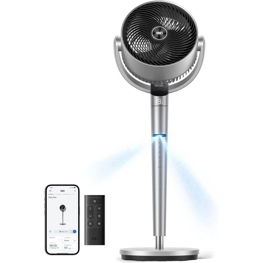 

Smart an or Bedroom, Position-based Oscillation, 150°+120° 3D Oscillating an, 110t Pedestal ans with Wi-i/Voice/Remote, Standing