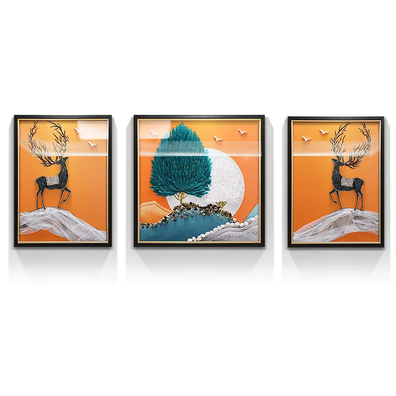 

Sofa background wall, decorative painting, modern, light luxury, living room, triptych mural, high-end