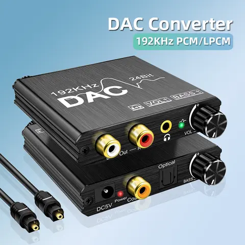 AIXXCO 192KHz Digital to Analog Audio Converter DAC SPDIF Optical to Analog L/R RCA,Toslink Optical to 3.5mm Jack