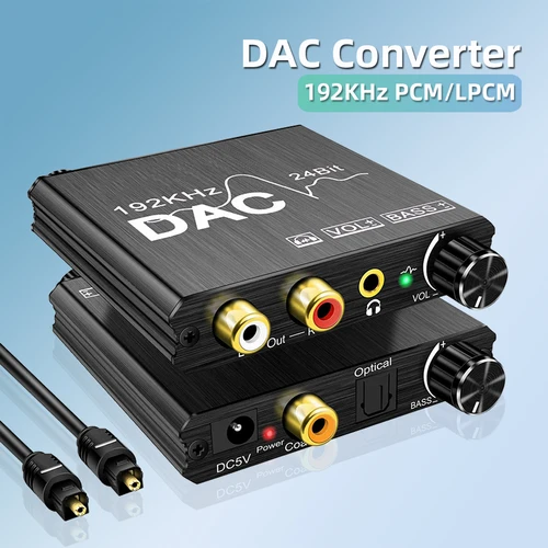 AIXXCO 192KHz Convertidor de audio digital a analógico DAC SPDIF Óptico a analógico L/R RCA, Toslink óptico a conector de 3,5 mm