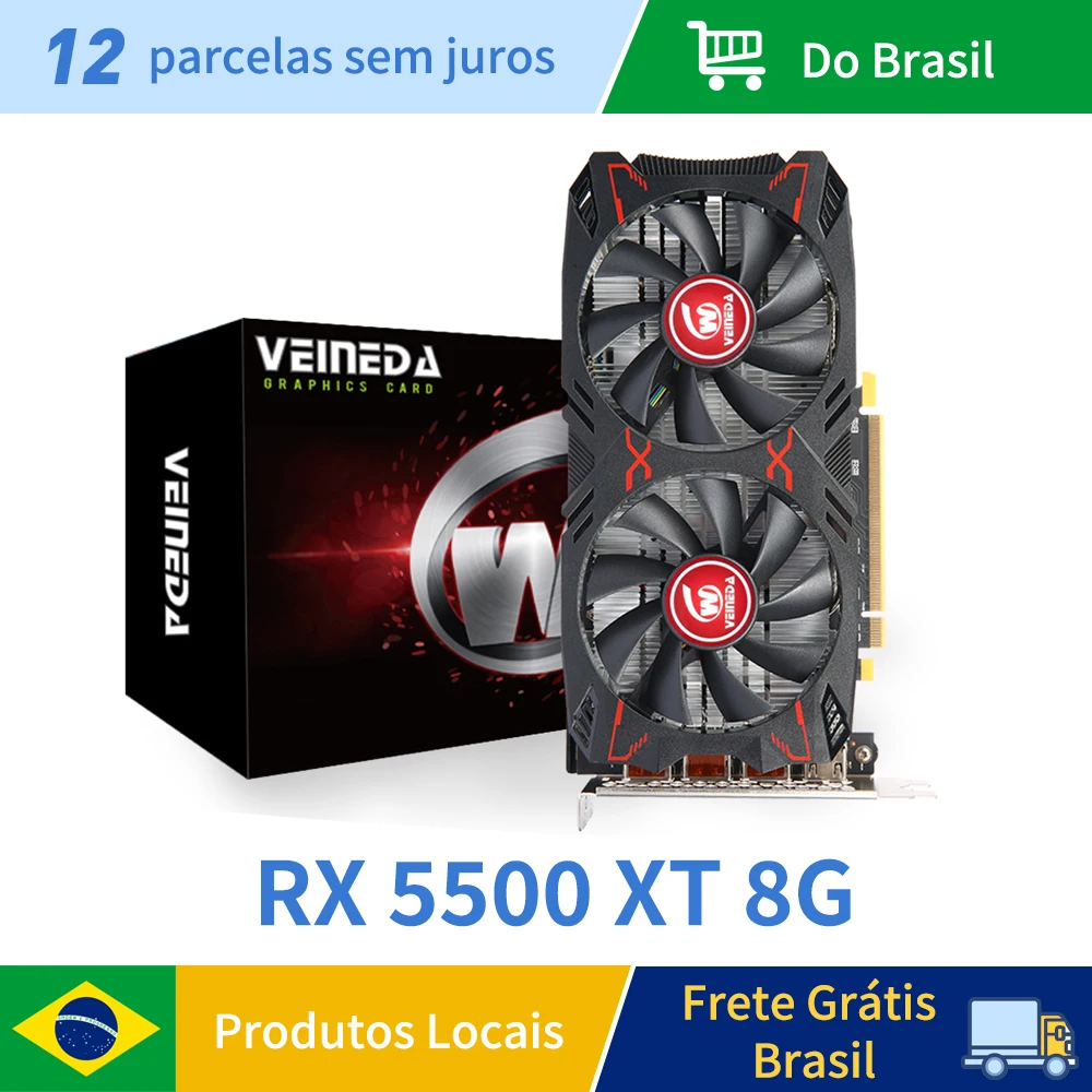 

VEINEDA Graphics Card RX5500XT 8G Gaming 8GB 128Bit GDDR6 PCI-E 4.0×8 GPU Radeon rx5500xt 8gb game Video Cards Placa de vídeo