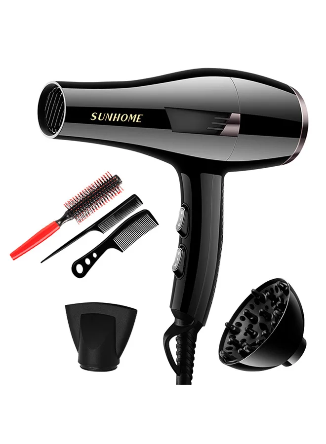 SUNHOME Professional 2200W Ionic Ceramic Hair Dryer ,2 Speed and 3 Heat SettingsFast Drying Salon Quality Blow Dryer (Black)