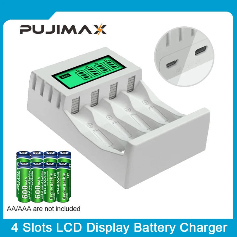 PUJIMAX LCD Display Smart Intelligent Battery Charger With 4 Slots  For AA/AAA NiCd NiMh Rechargeable Batteries aa aaa Charger