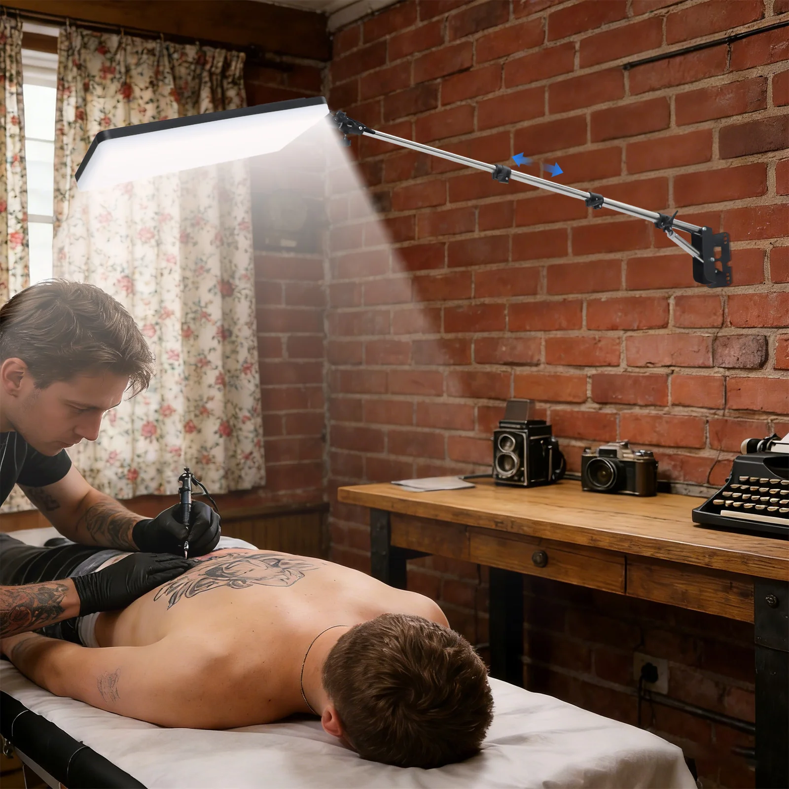 Wall-Mounted Tattoo Lamp, Large LED Panel Light, Tattoo Lighting Lamp with 24-63 Inch Adjustable Arm for Tattoo Beauty Work
