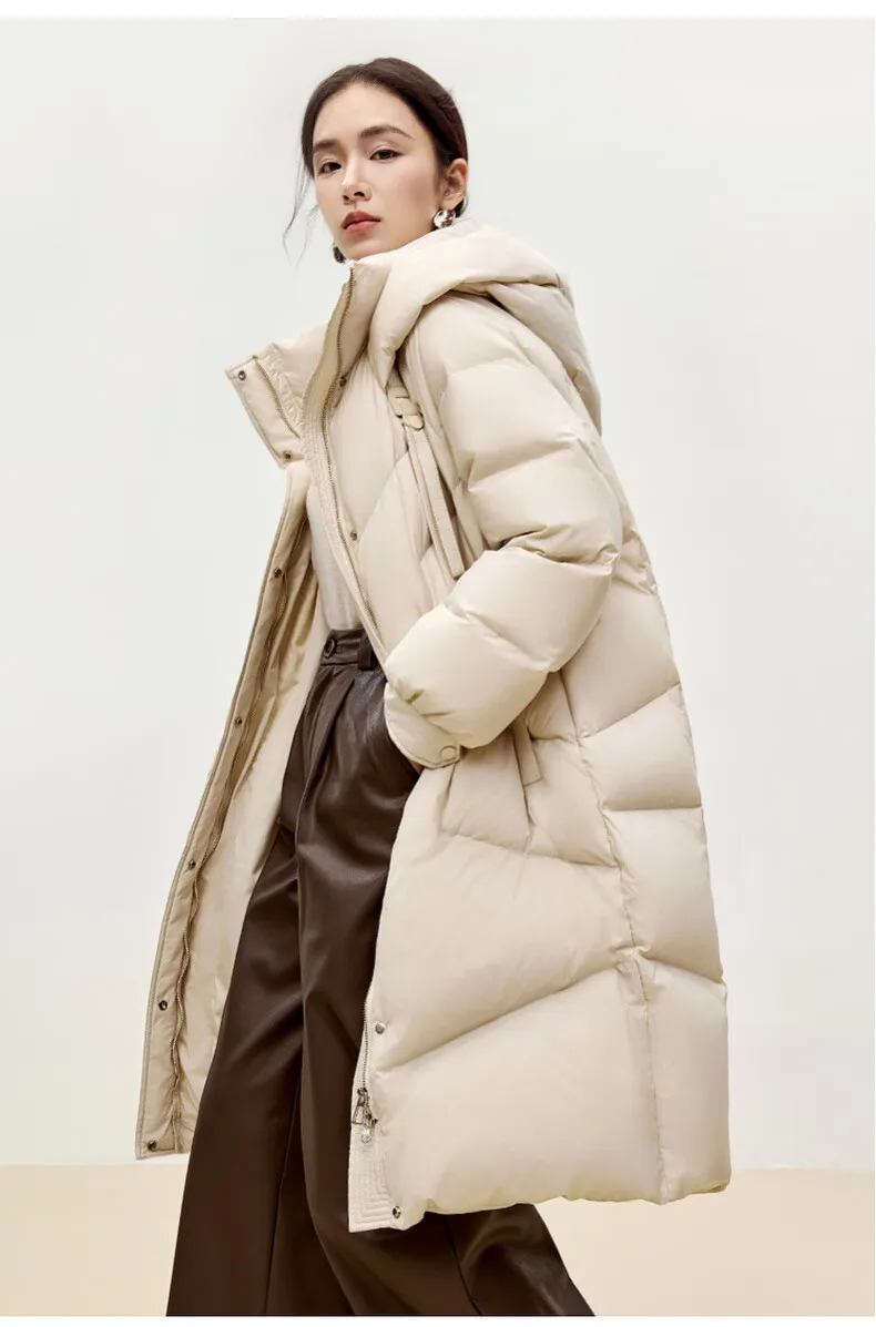 SENTUBILA Winter Lange Down Jas Vrouwen 2024 Koreaanse Oversized Capuchon Rits Witte Eend Donsjacks Parka Outerwears W44Y55972