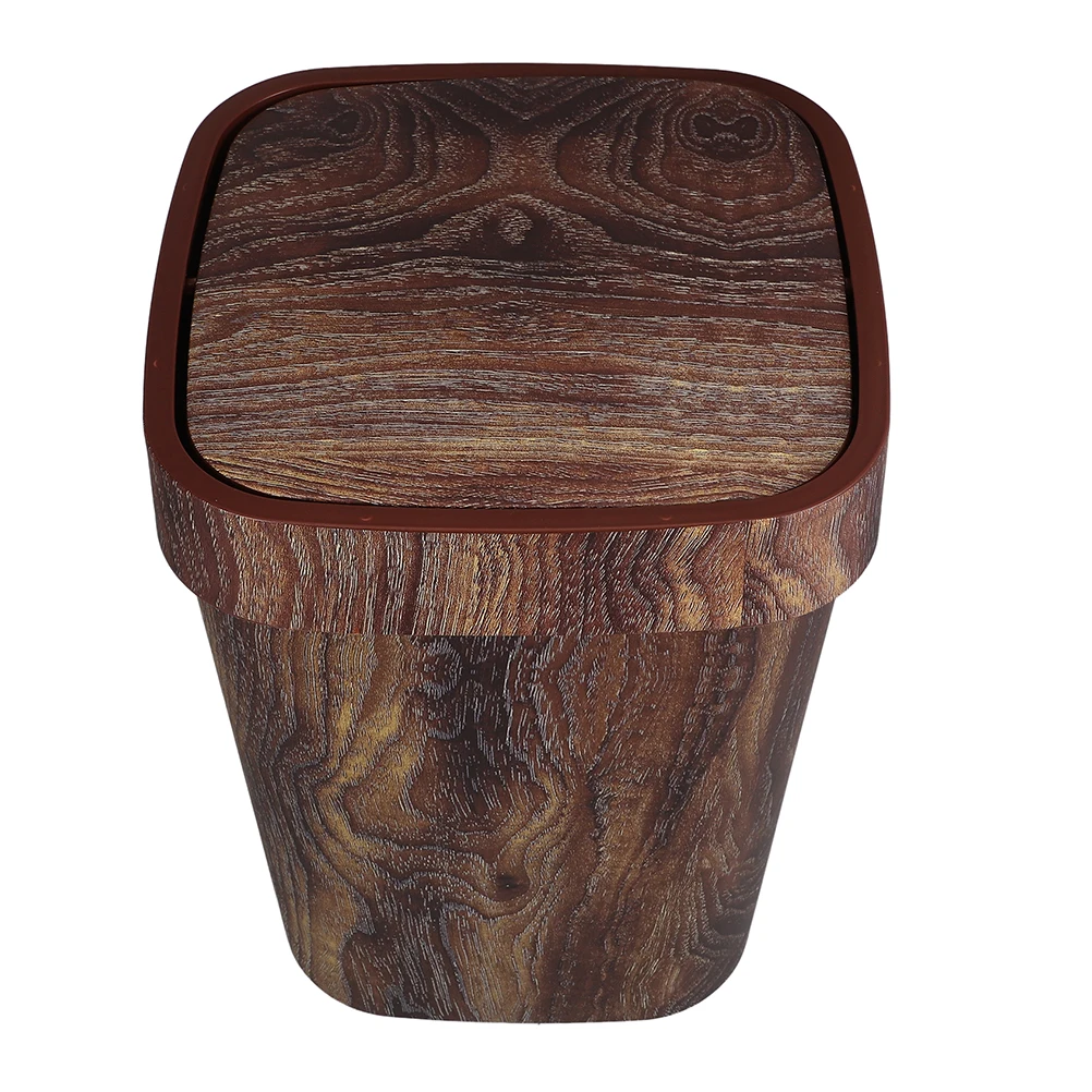 

Faux Wood Grain Retro Trash Can Swing Lid Kitchen Bathroom Living Room Vintage Rustic Wastebasket Trash Can Trashcan