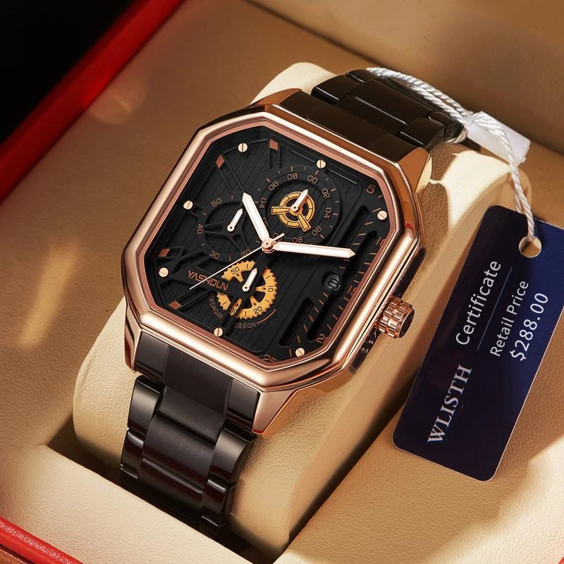 Luxury Men's Watch - Rose Gold Skeleton Dial, Stainless Steel Strap, Waterproof, Elegant Business Design