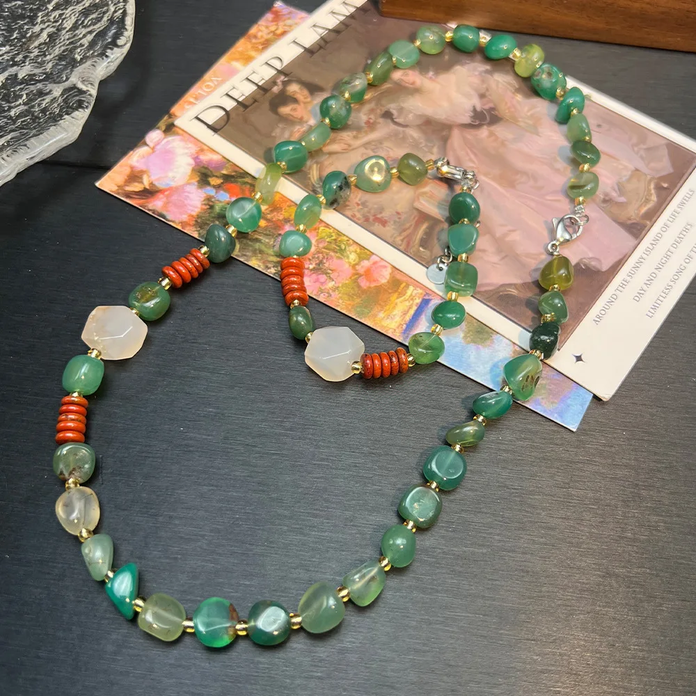 

Винтажный натуральный камень, халцедон, аметист, авантюрин, халцедон, ожерелье из бисера, браслет для женщин, модный воротник, ювелирные изделия, подарки