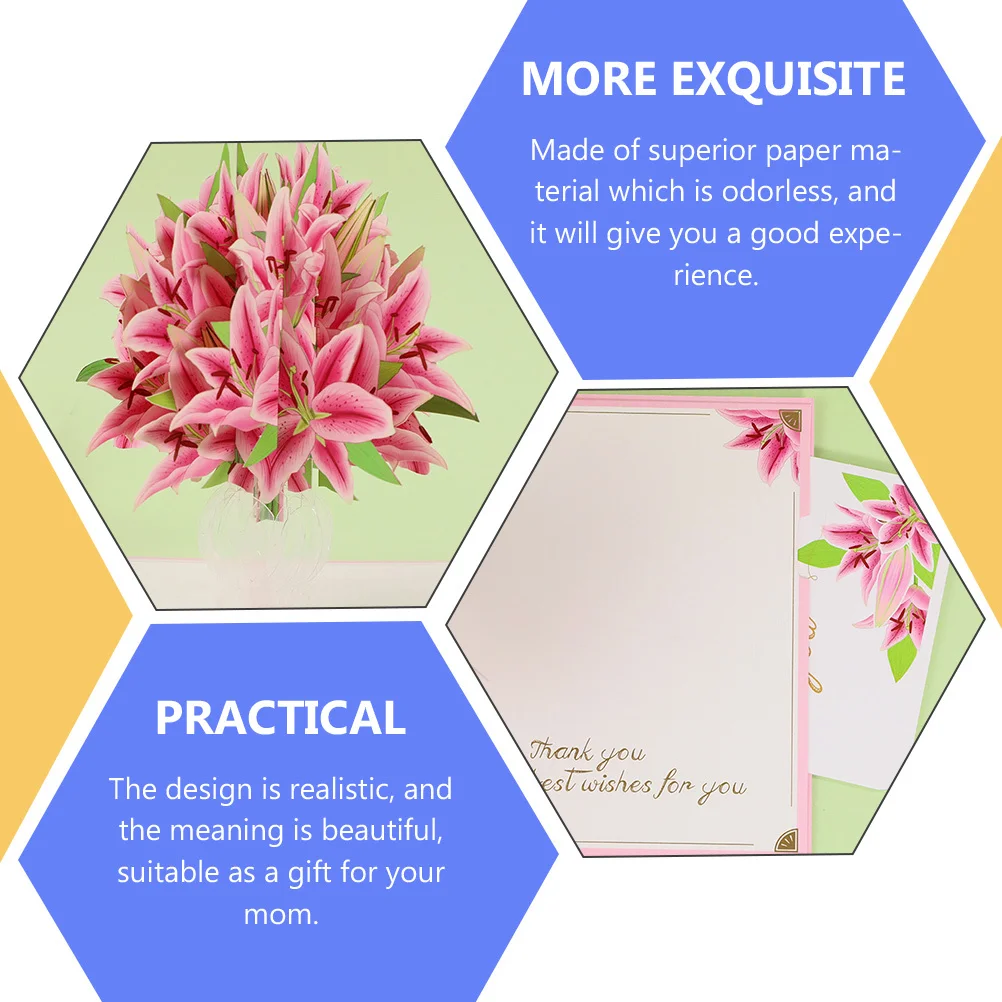 

Mother's Day 3D Greeting Cards Exquisite Lily Flower Pop-Up Cards Chic Gift for Mom Special Occasions Greeting Card