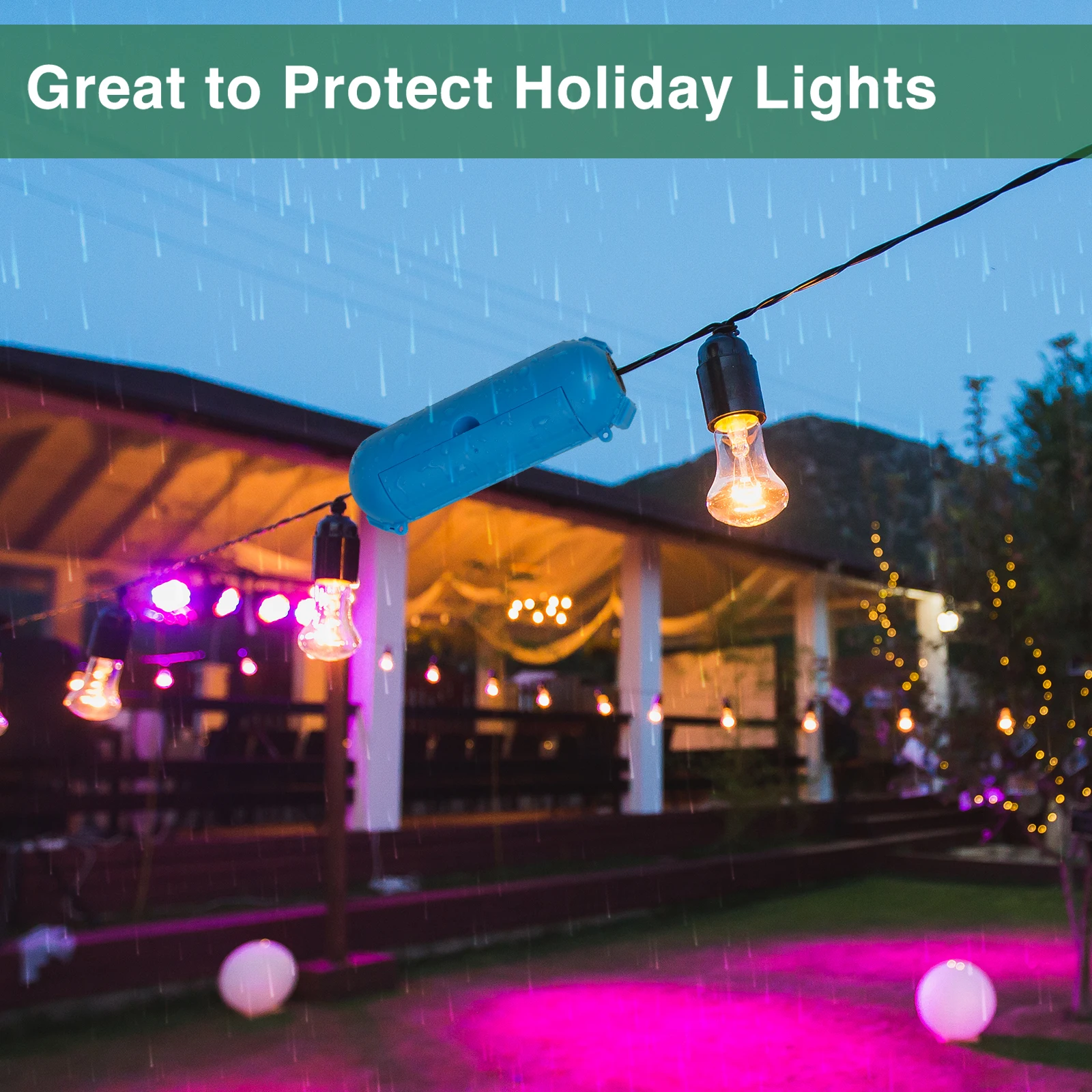 Confezione da 3 cavi di prolunga Scatola di alimentazione Copertura impermeabile per presa esterna antipioggia resistente alle intemperie per luci a corda/spina di alimentazione/decorazione natalizia