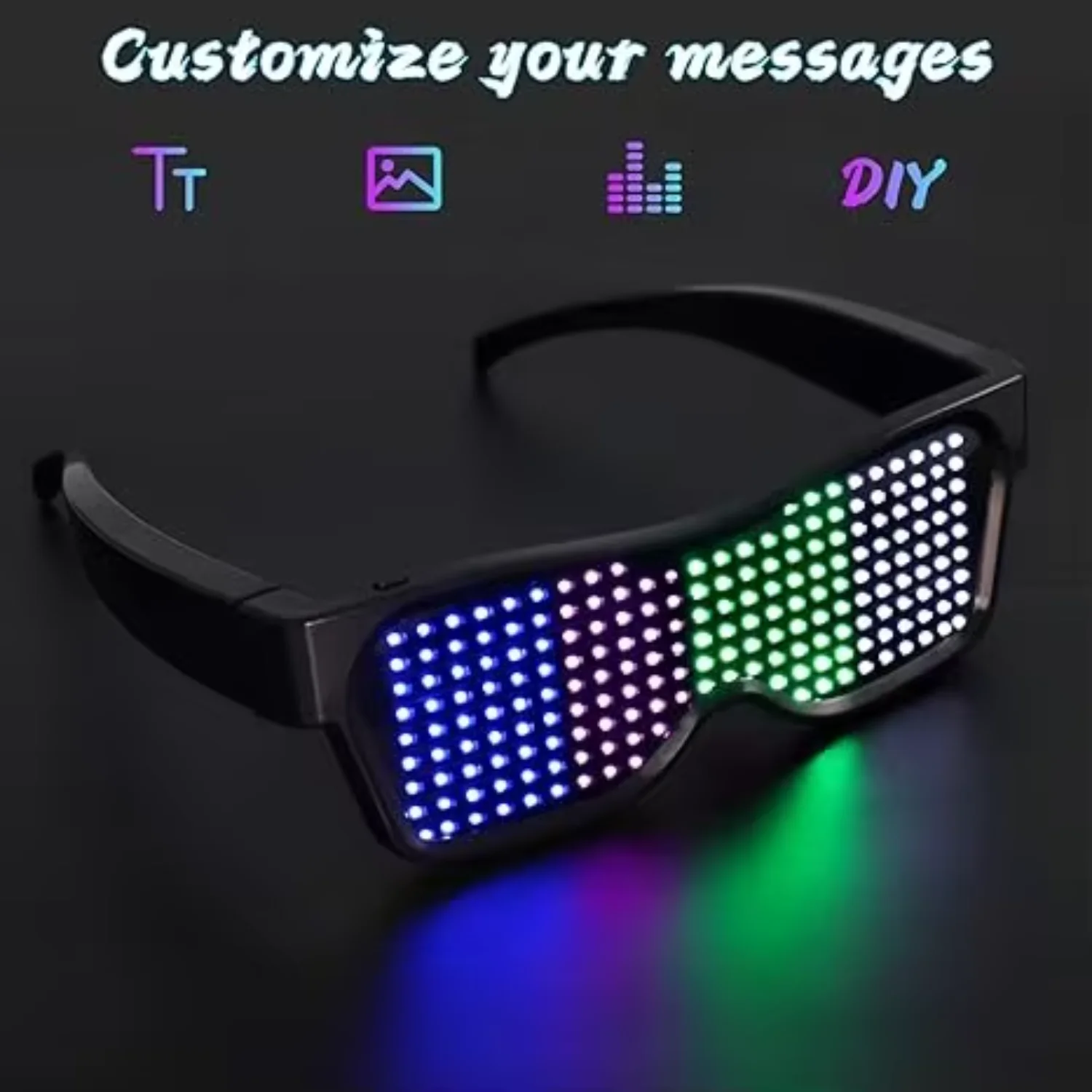 Customizable Blue tooth LED Glasses for Raves, Festivals, Fun, Parties, Sports, Costumes,  - Display Messages, Animation