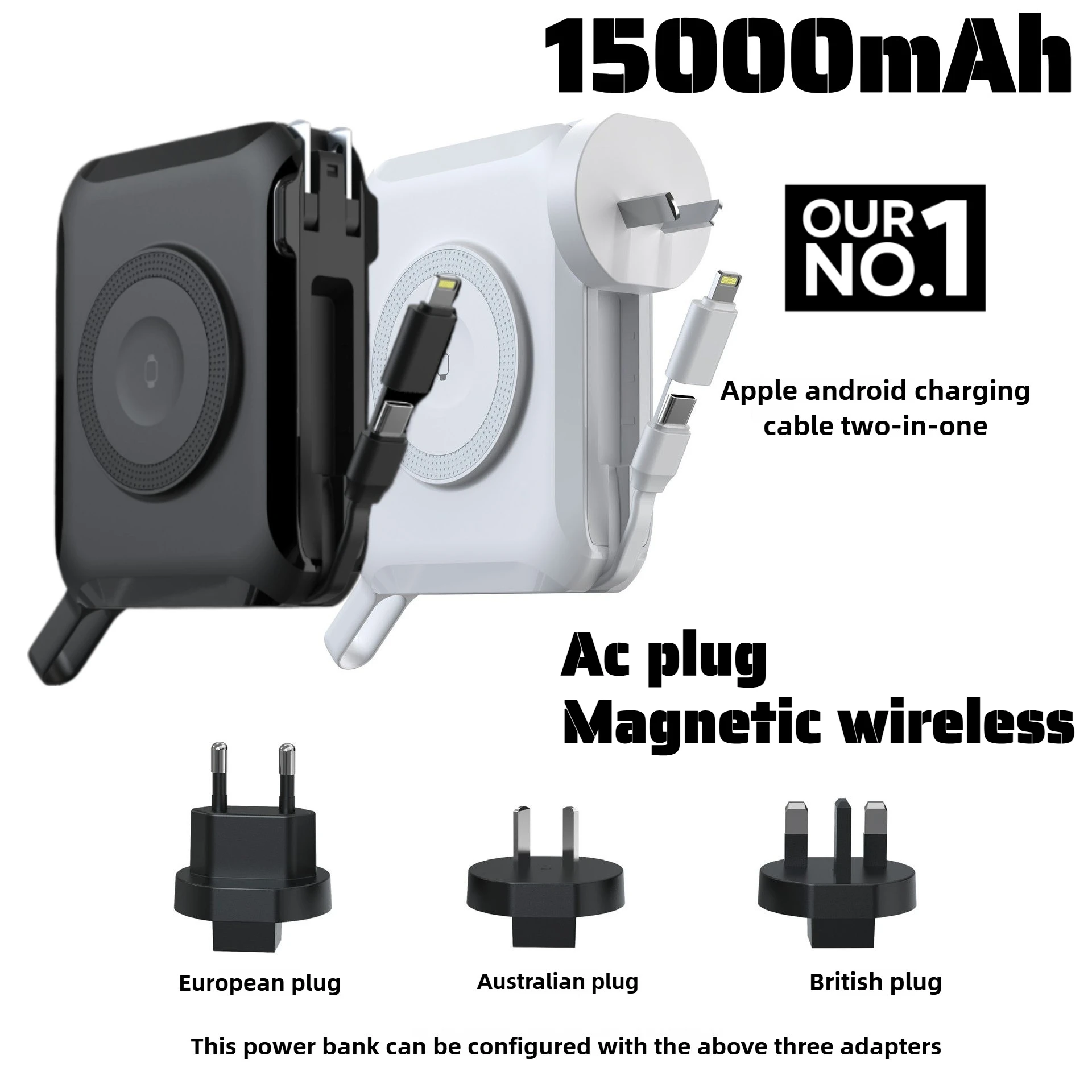 

15000 мАч для дорожного зарядного устройства IPhone Магнитная беспроводная зарядка поставляется с кабелем и вилкой Поддержка ноутбука Быстрая зарядка Android