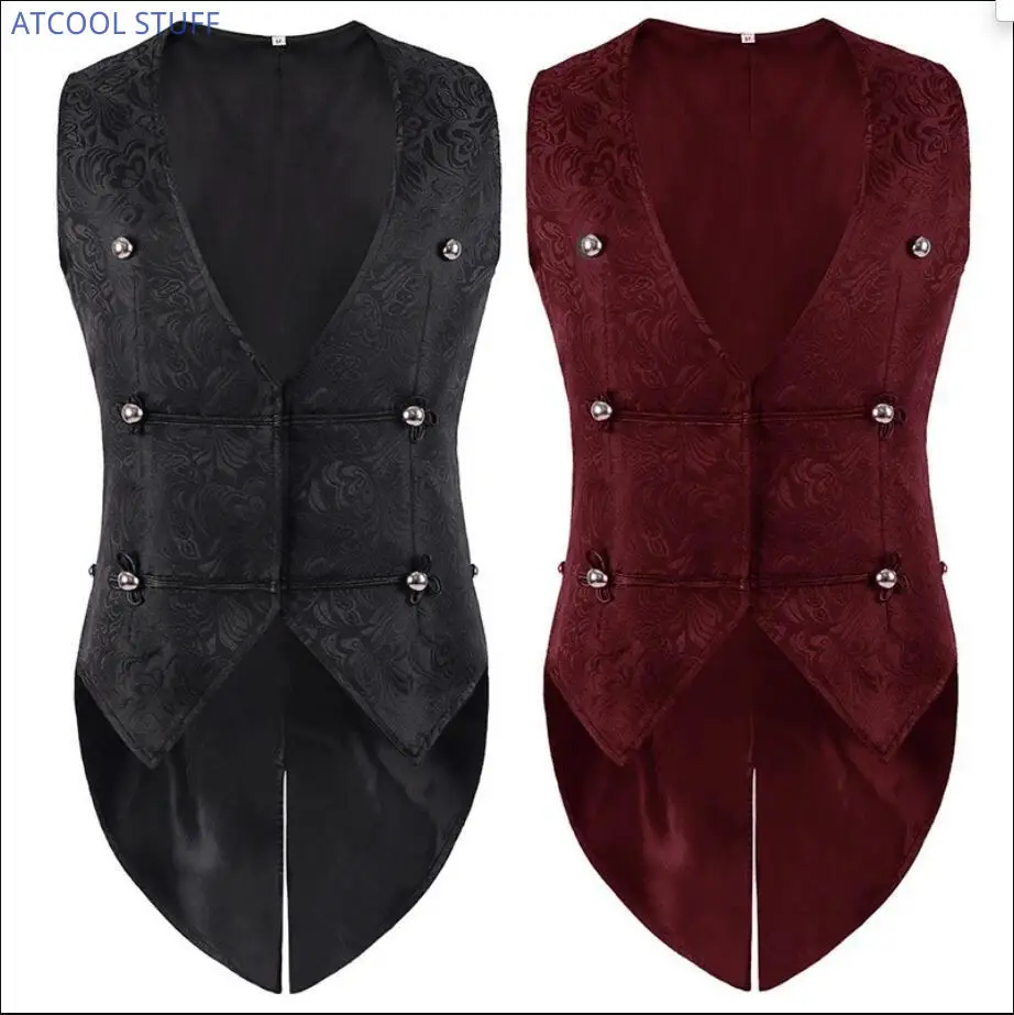 Renaissance Medieval Noble Waistoat Slim fit Cosplay Gothic Swallowtail Jacket Vest Victorian Jacquard Tailcoat Party Costume