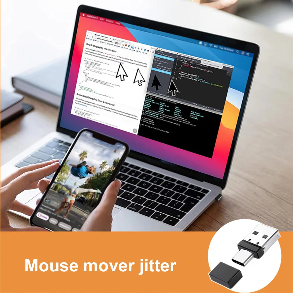 

USB Type C 2 In 1 Mouse Jiggler Driver-Free Automatic Mouse Wiggler Plug & Play Mini Mouse Shaker for Laptop Keep Computer Awake