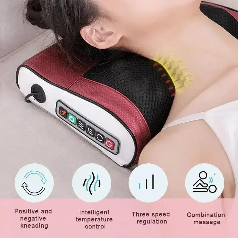 Intelligent Electric Massage Pillow with 6 Buttons, Electronic Kneading and Vibration Function, Body Heating Shoulder Massager