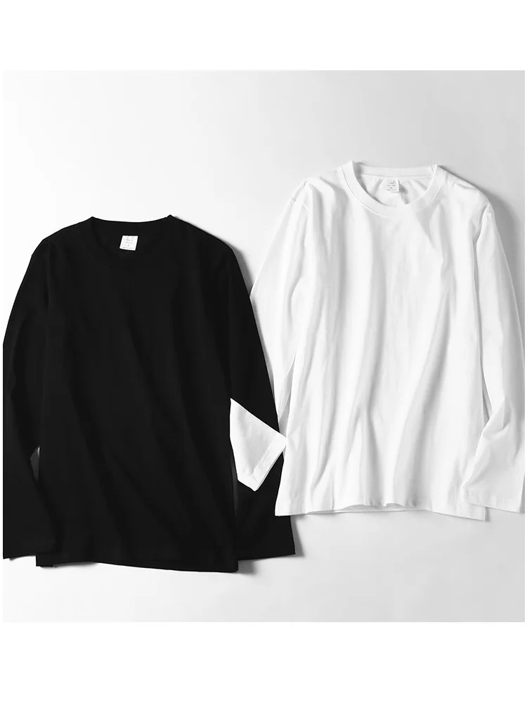 Men's 100% Cotton Long Sleeves T-Shirts Spring Autumn Crew-Neck Pullovers Undershirt Basic Casual Solid Colour Loose Tops