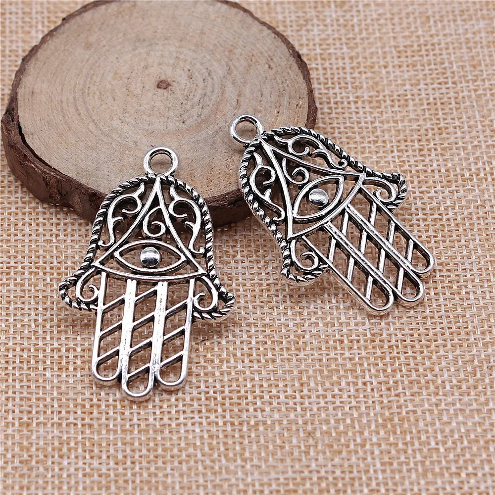 8pcs 48x32mm(1.89x1.26inch) Antique Silver Color Hamsa Hand Charms DIY Hand Crafts Jewelry Materials