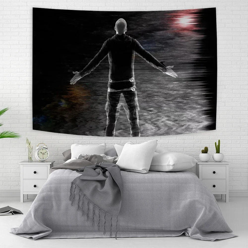 American Rap God Hip Pop Music Flag Eminem Tapestries Wall Hanging Meme Tapestry Art Aesthetic Room Decor Bedroom boho decor