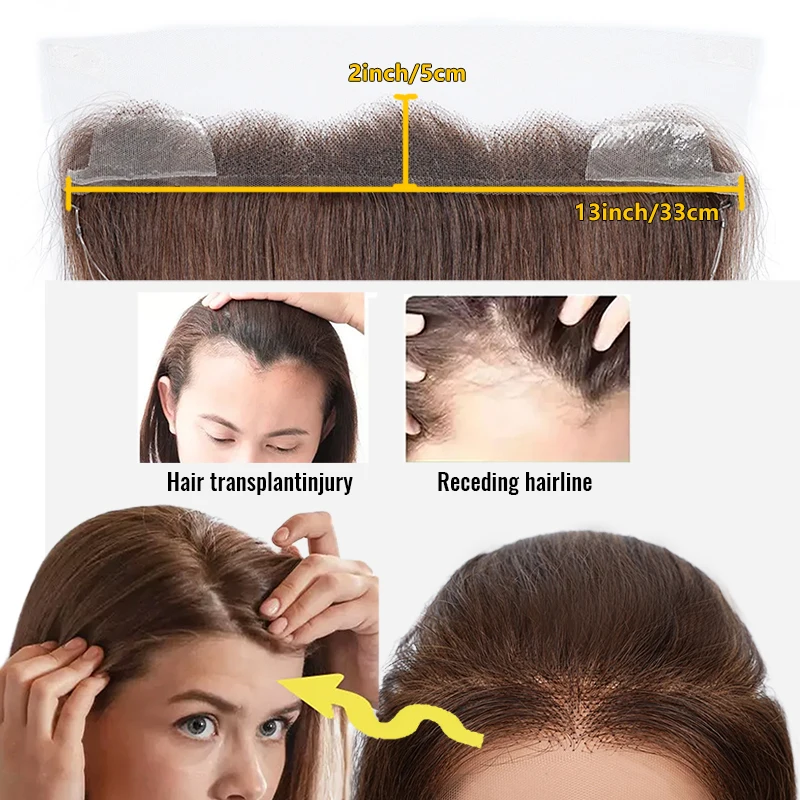 2x13 Polegada rendas sem clipe linha de peixe cabelo invisível frente peruca linha fina 100% cabelo humano extensões de cabelo natural para mulher