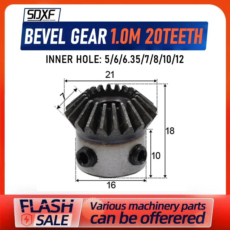 Bevel Gear1M 20T 45# Steel Miter Gear5/6/6.35/7/8/10/12mm Bore 1:1 Ratio Precision Machined 90 Deg For RC Robotics