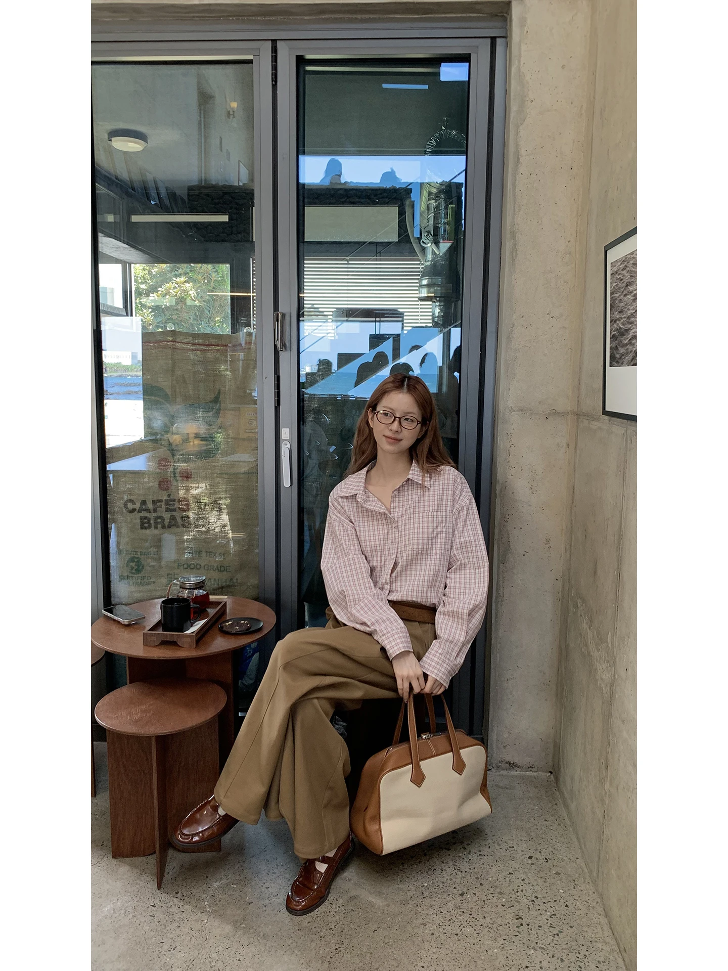 

Spring 2026 Women's Plaid irt Pink Sli Small Capitalized Cotton Long Sve Collar Mid-Length Button-Up Casual irt