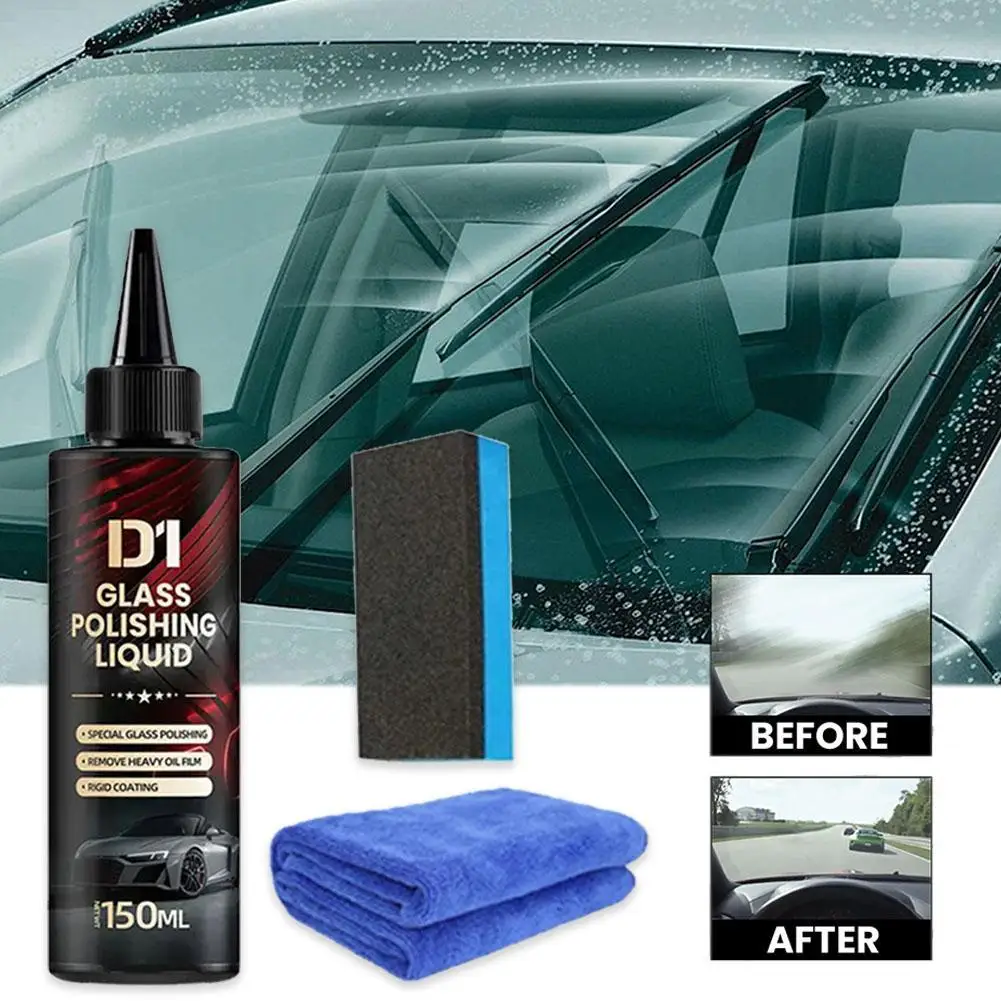 1set 150ml Car Glass Polishing Paste High Gloss Oil Film Remover For Auto Windshield Windows Auto Detailing Tool Long Lasting